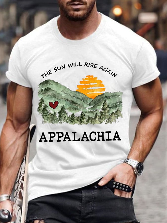 Men's Appalachia Strong.The Sun Will Rise Again Printed Casual T-Shirt