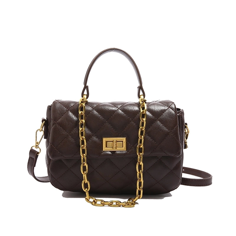 Women's Pu Leather Solid Color Lingge Leopard Vintage Style Vacation Square Flip Cover Shoulder Bag Handbag Crossbody Bag