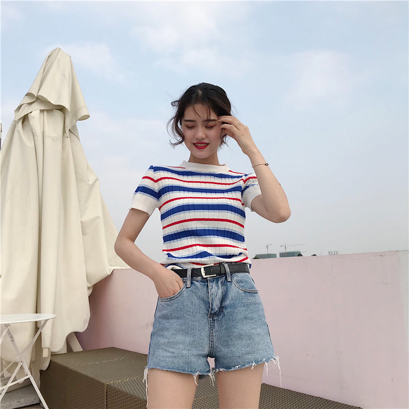 Stripe tight knit T-shirt