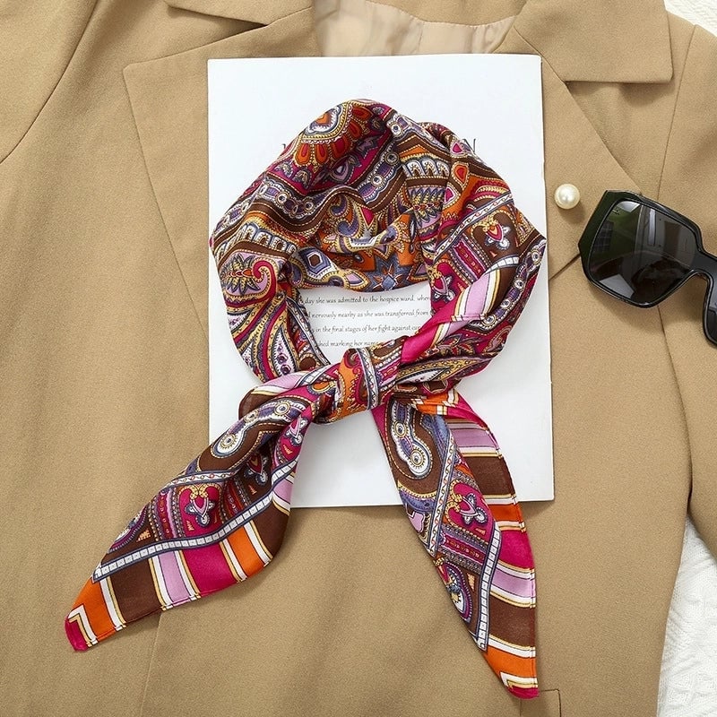 70*70  Striped Silk Scarf Women's Small Square Scarf  Versatile Professional Small Scarf Summer Thin Decorative Scarf