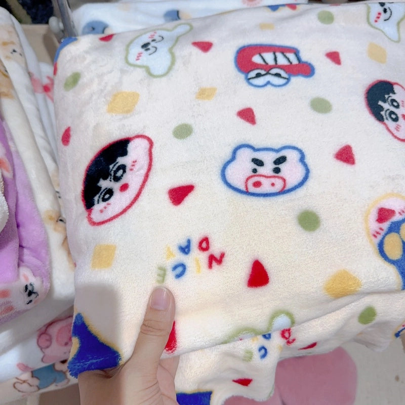 In Stock | Style Autumn And Winter Thickened Cartoon Crayon Small New  Casual Plush Blanket Dormitory Bed Sheet
