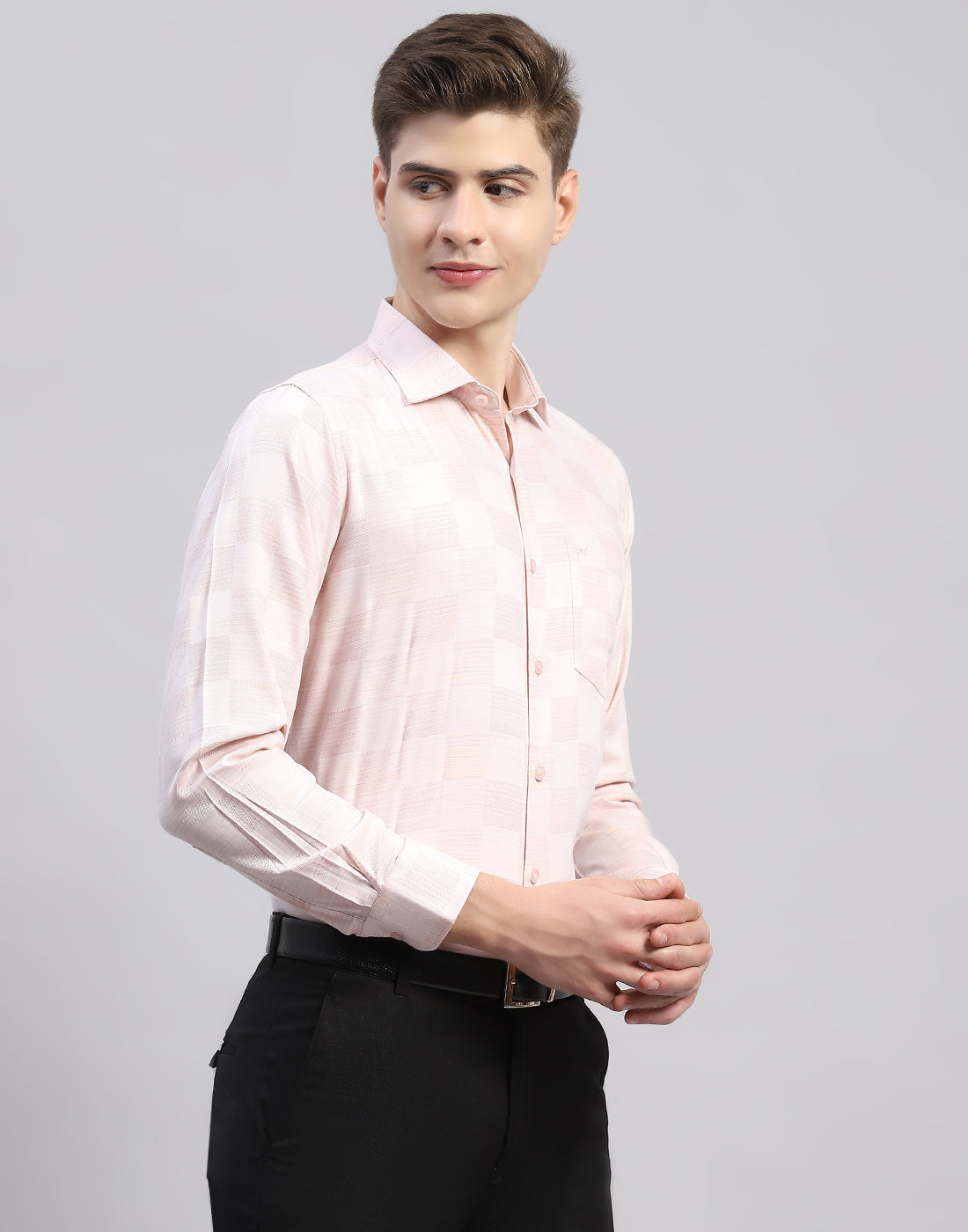 Men Pink Check Collar Full Sleeve Shirt