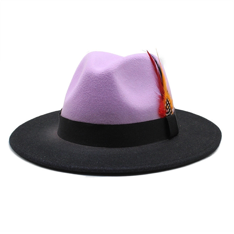 The New Color Color Color Gradient Feather Jazz Hat Female Wool Hat Hat Male And Female Outdoor Cover