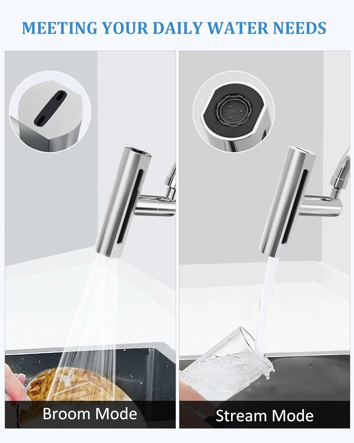 Kitchen Sink Splash Filter. 360° Rotation. 4 Modes