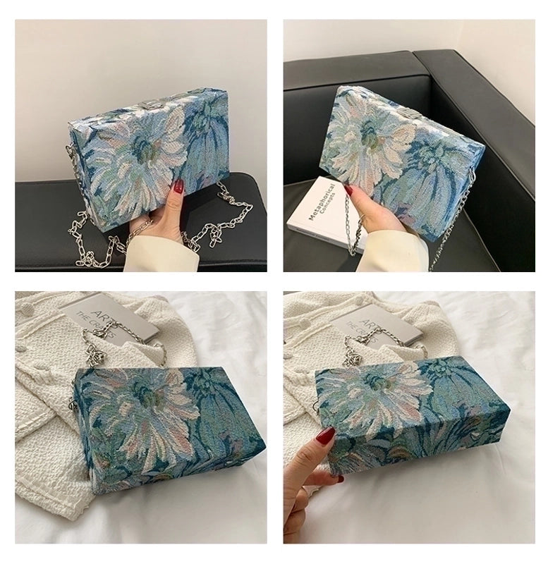 Women's Small Canvas Flower Streetwear Lock Clasp Crossbody Bag