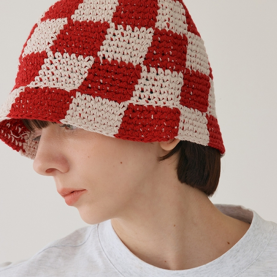 Checkered Crochet Bucket Hat