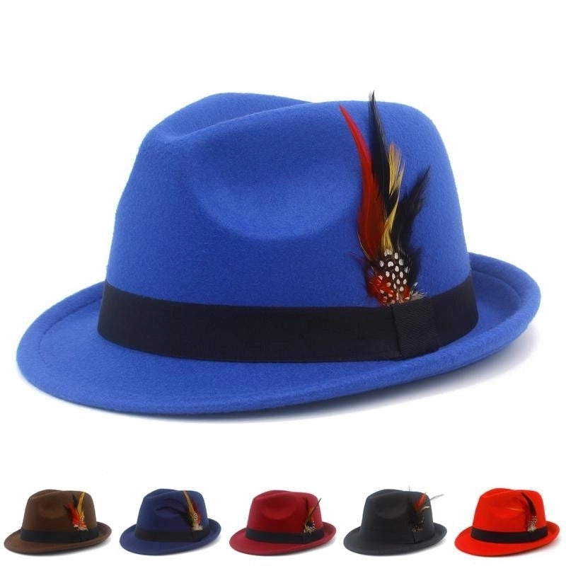 Hot Sale Feather Bowler Hat Autumn And Winter  Felt Hat Fashion Woolen Gentleman Hat Retro Jazz Hat