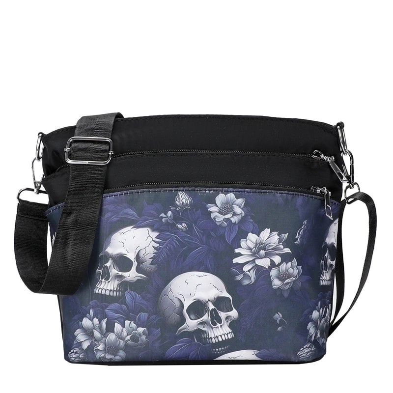 Halloween Women's Oxford Cloth Flower Ghost Punk Zipper Shoulder Bag