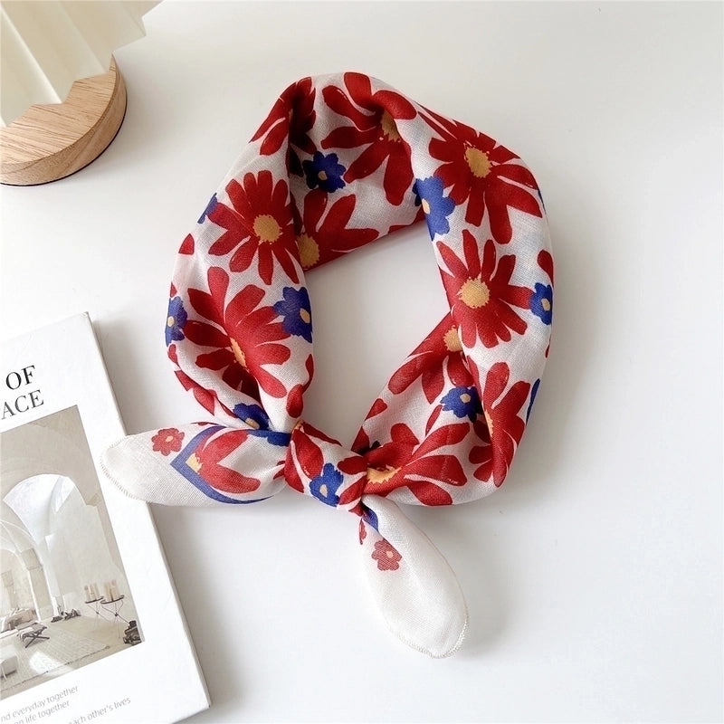Women's Pastoral Minimalist Flower Cotton And Linen Printing Silk Scarf