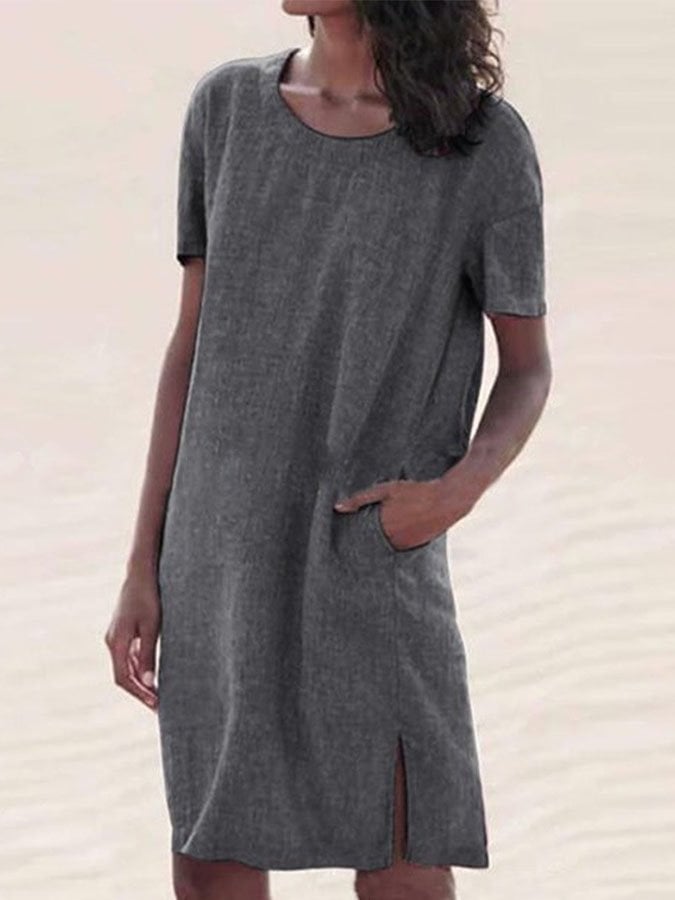 Cotton Linen Solid Color Casual Dress