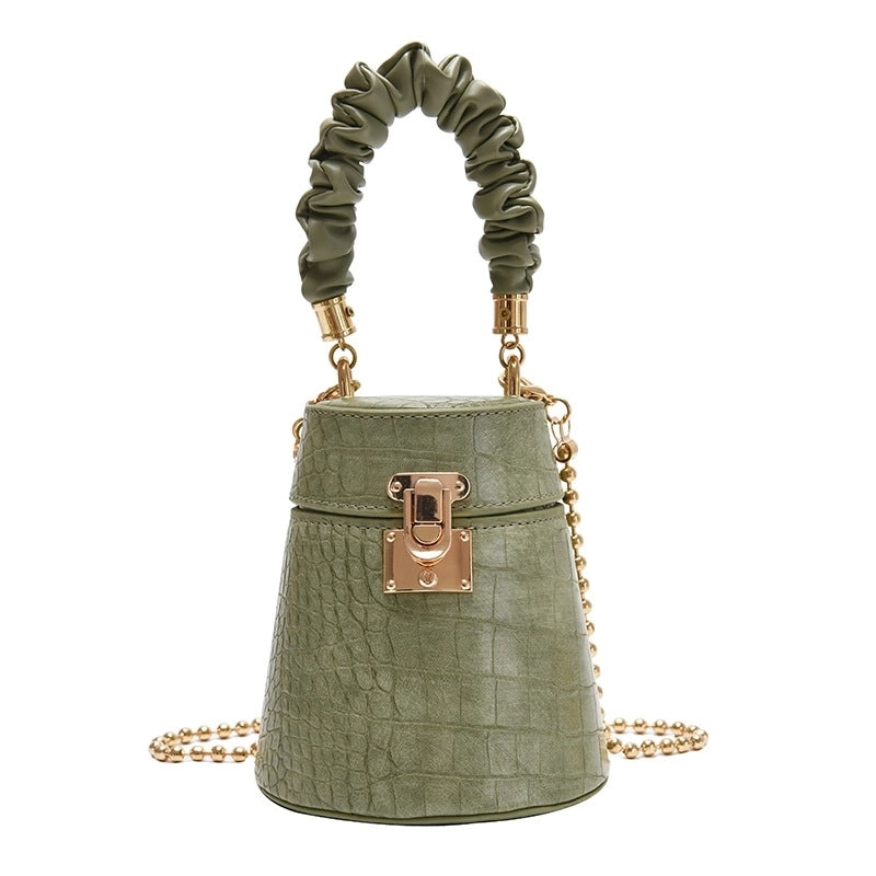 Women's Medium Pu Leather Marble Solid Color Streetwear Lock Clasp Bucket Bag