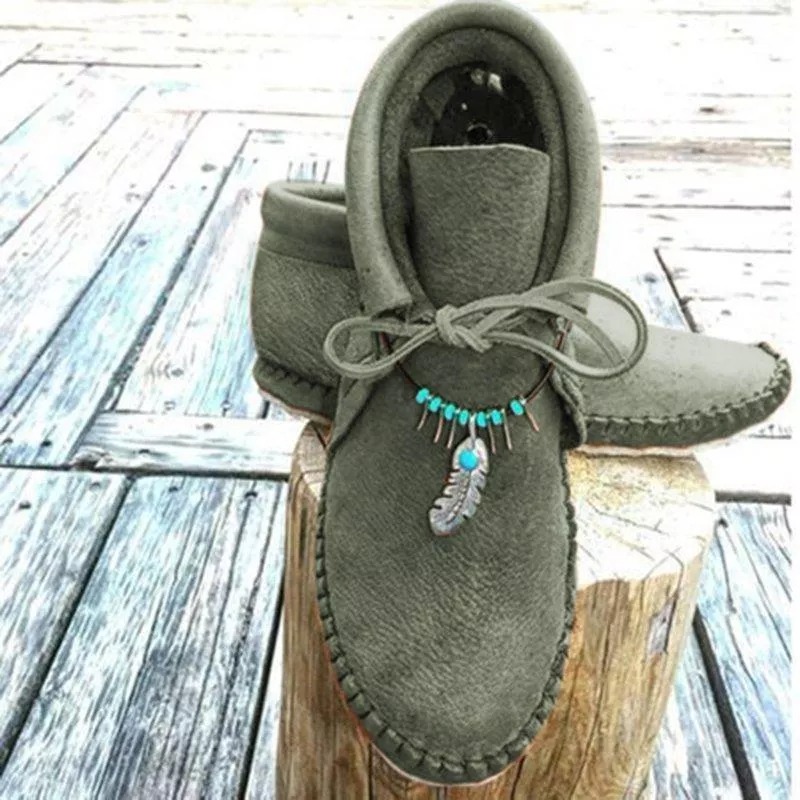 WOMEN COWHIDE LEATHER FLAT HEEL BOOTS
