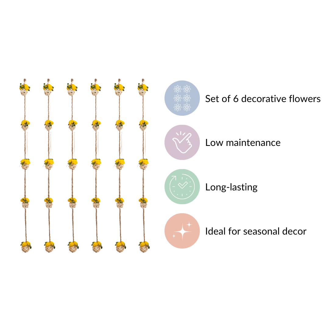 All Natural Decorative Flower Wall Hanging Set Of 6