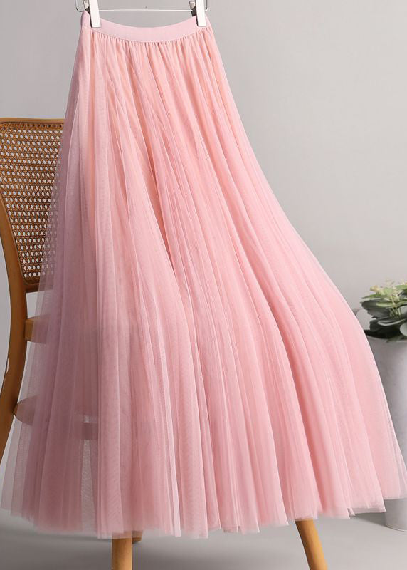 Loose Pink Elastic Waist Tulle A Line Skirts Summer