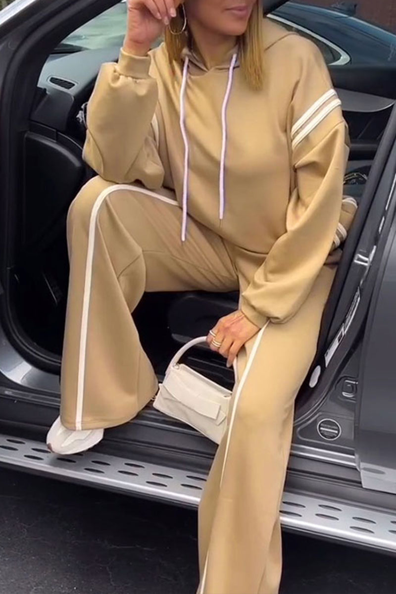 Casual Sportswear Daily Solid Color Draw String Hooded Long Sleeve Two Pieces