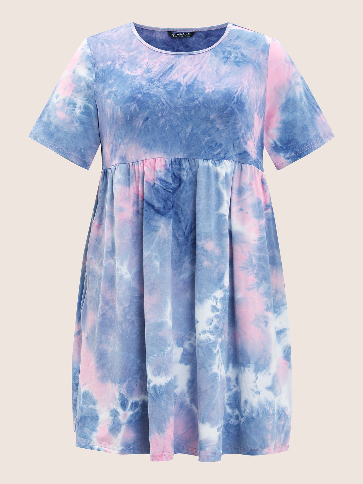 Tie Dye Pocket Ruffle Hem Knee Dress