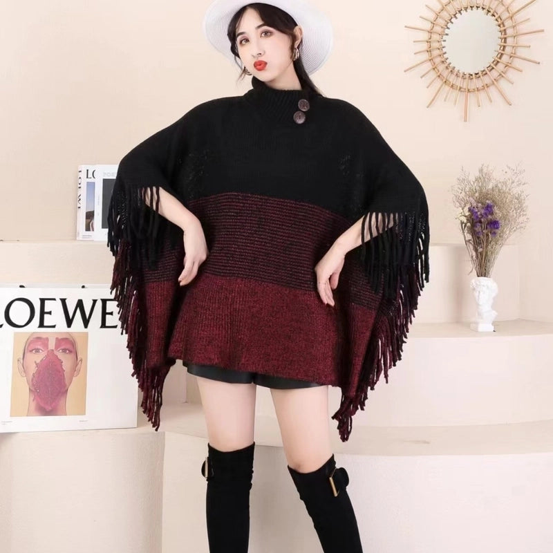Women's Streetwear Color Block Acrylic Tassel Shawl