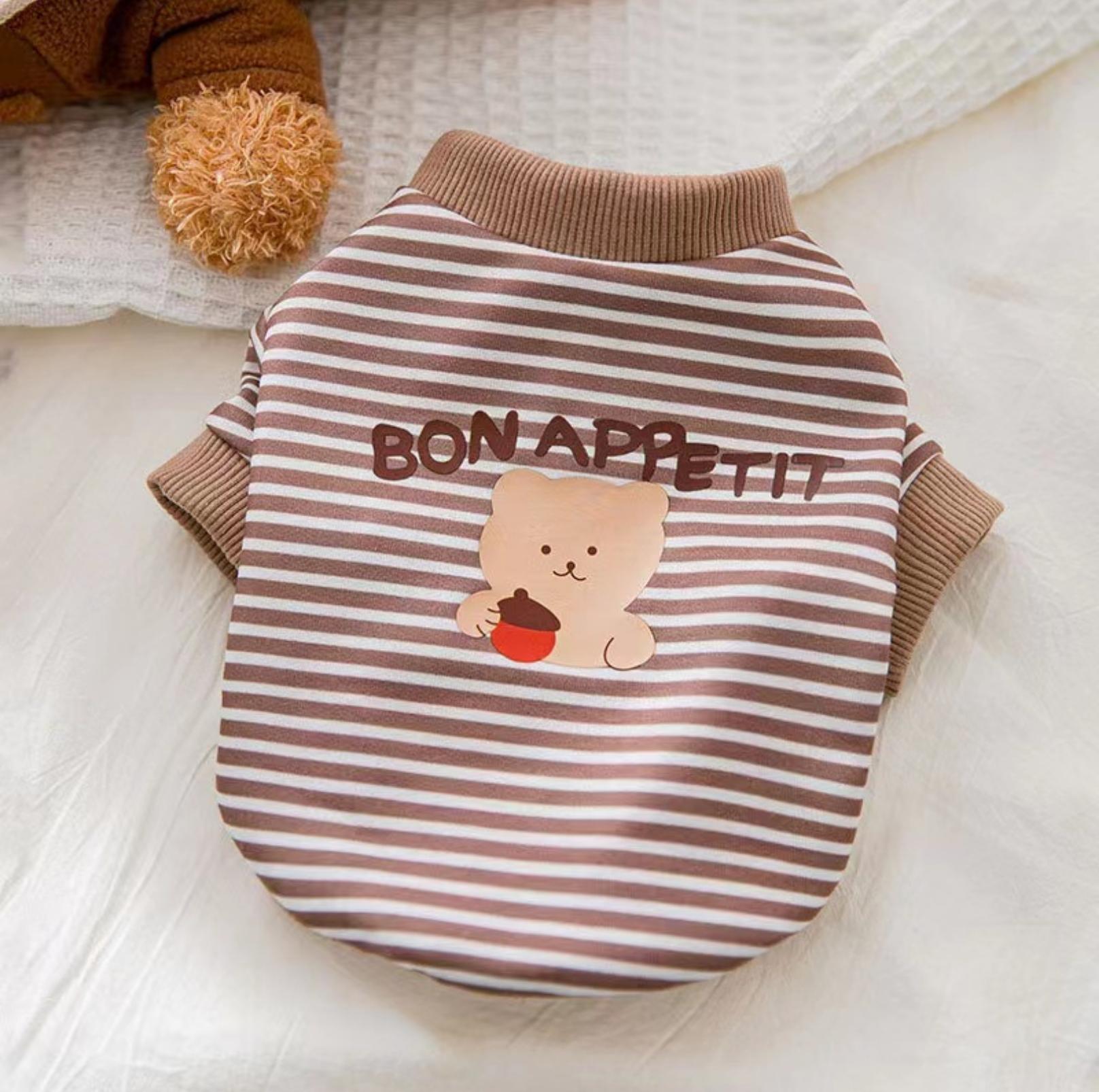 Cartoon Bear Pattern Striped Summer Pet T-Shirt