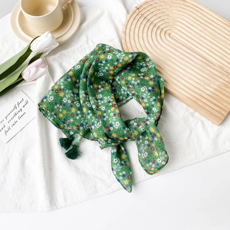 Women's Casual Minimalist Flower Cotton Printing Silk Scarf Kerchief