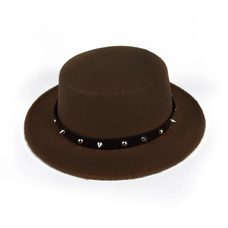 British Style Belt Flat Top Hat Personality Street Performance Woolen Hat Classic Jazz Hat