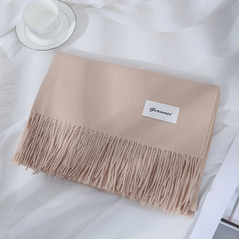 Women's Minimalist Solid Color Imitation Cashmere Tassel Scarf
