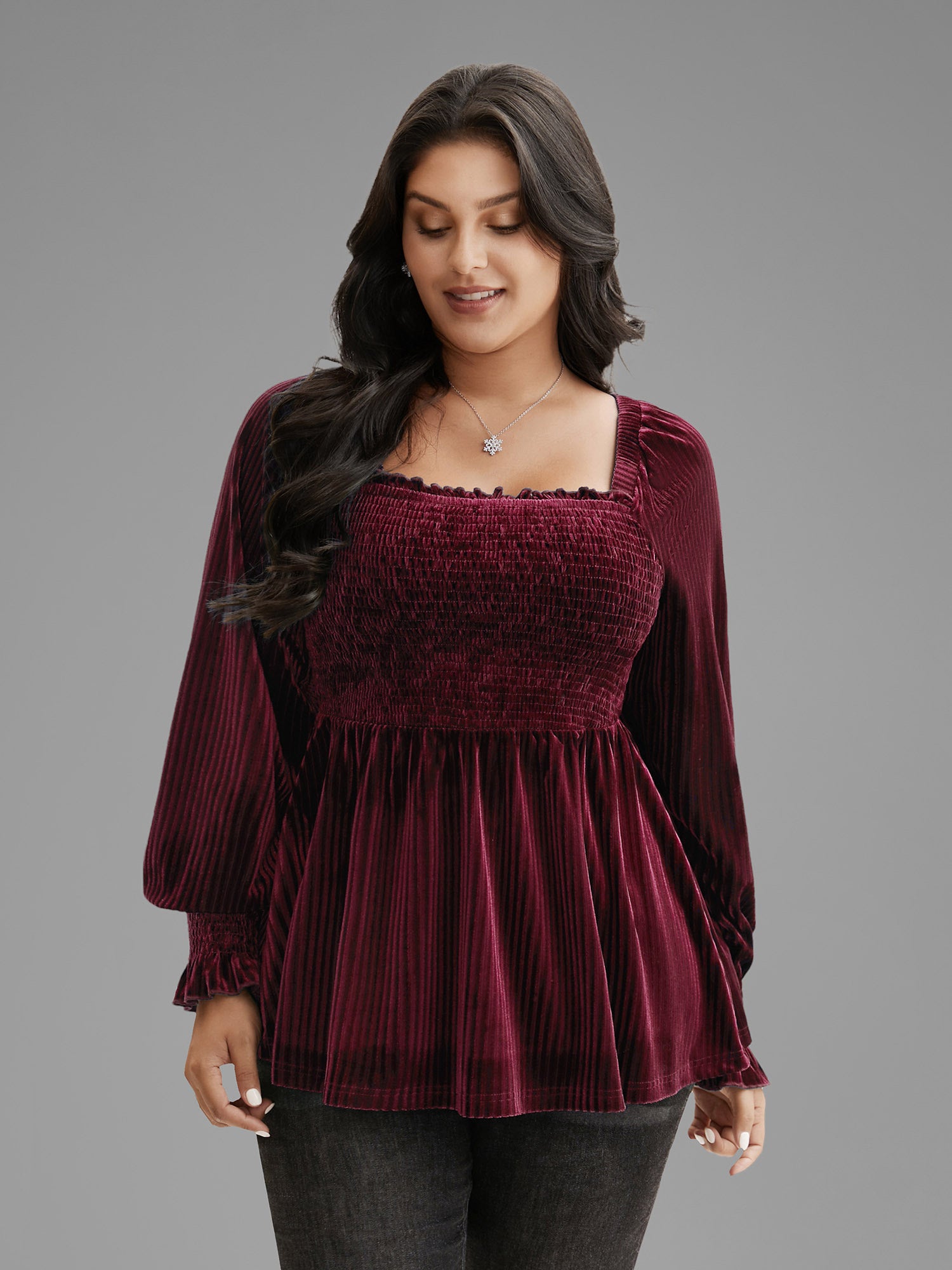 Velvet Smocked Bodice Jersey Top