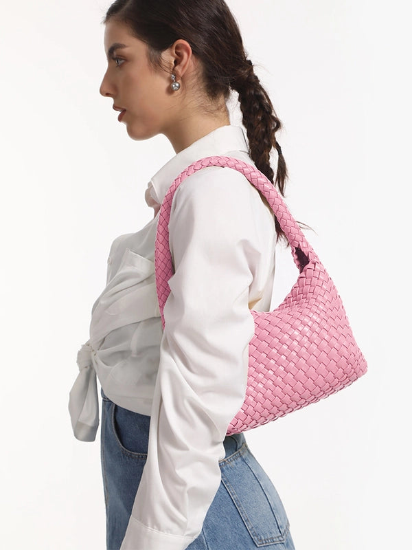 Women's Medium Pu Leather Solid Color Classic Style Streetwear Weave Square Magnetic Buckle Underarm Bag
