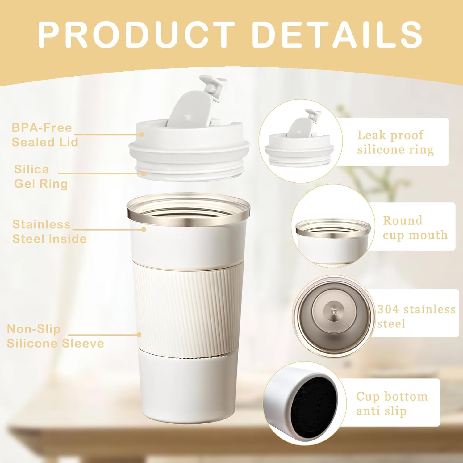 Senshuomy Travel Mug, Insulated Coffee Cup with Leakproof Lid, Reusable Coffee Cups Travel Cup, Stainless Steel thermaol Mug for Hot Cold Drinks (Green 380ml)