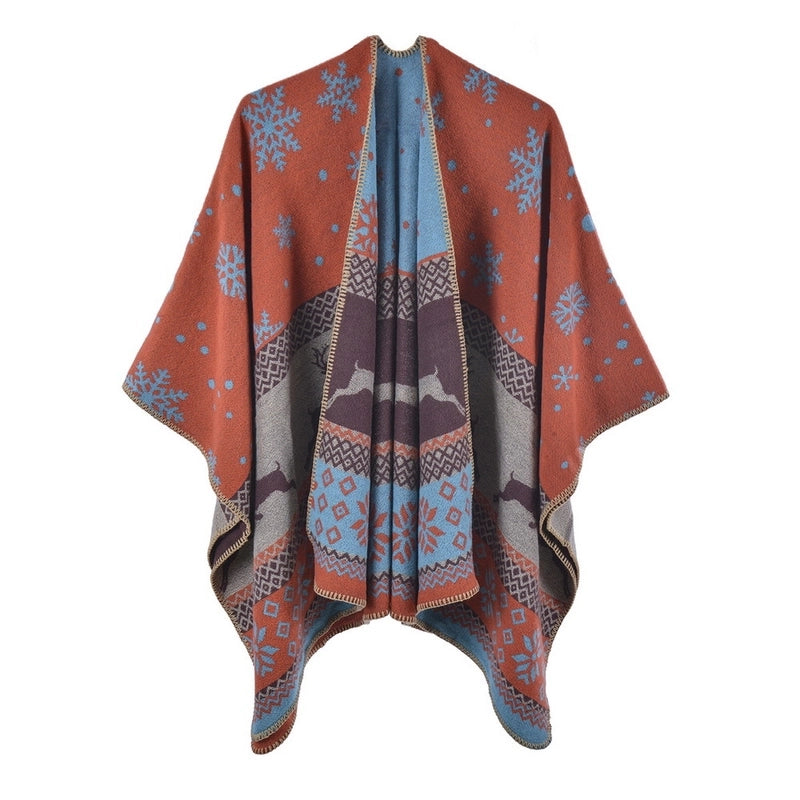 Women's Streetwear Snowflake Deer Imitation Cashmere Shawl