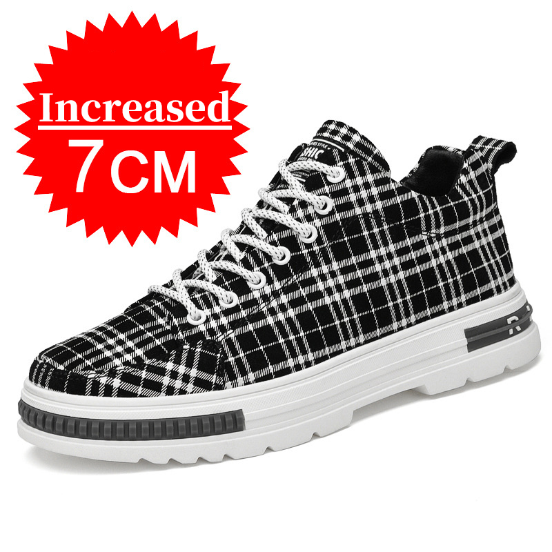 Men's Sneakers Fashion Print Casual Shoes Men Breathable Lace Up Running Shoes Luxury High Quality Man Increase Shoes Insole 7CM