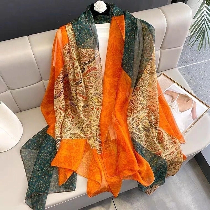 Women's Elegant Color Block Yourou Yarn Silk Scarf