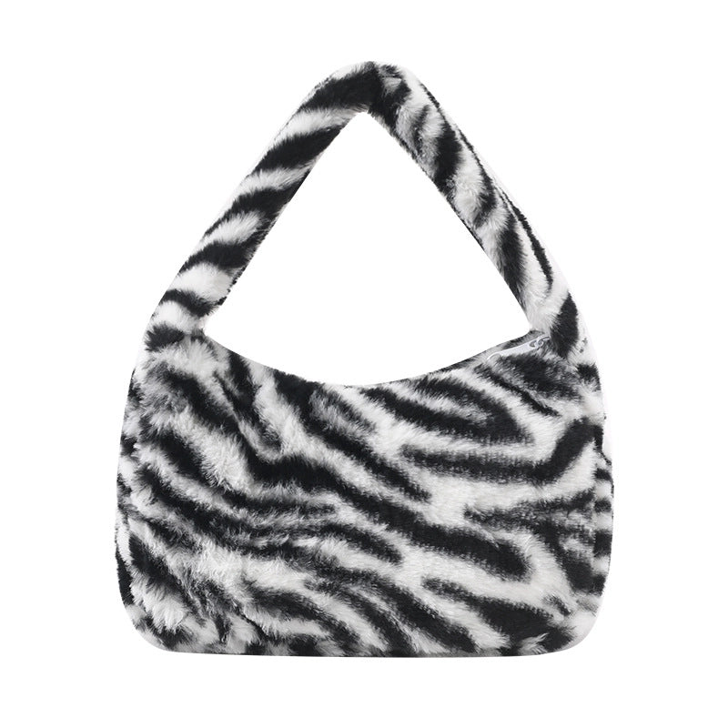 Women's Plush Leopard Classic Style Square Zipper Shoulder Bag Square Bag