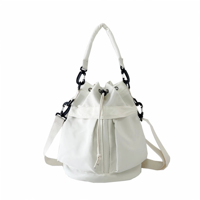 Women's Nylon Solid Color Classic Style Square String Shoulder Bag Bucket Bag