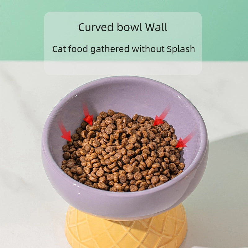 Cat Bowl Ceramic Protective Cervical Spine Drinking Bowl Pet Supplies Cute Oblique Mouth Anti-knock Dog Rice Bowl Cat Food Bowl