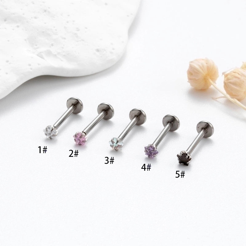 1 Piece Ear Cartilage Rings & Studs Korean Style Pentagram Flower 316L Stainless Steel  Plating Inlay Zircon