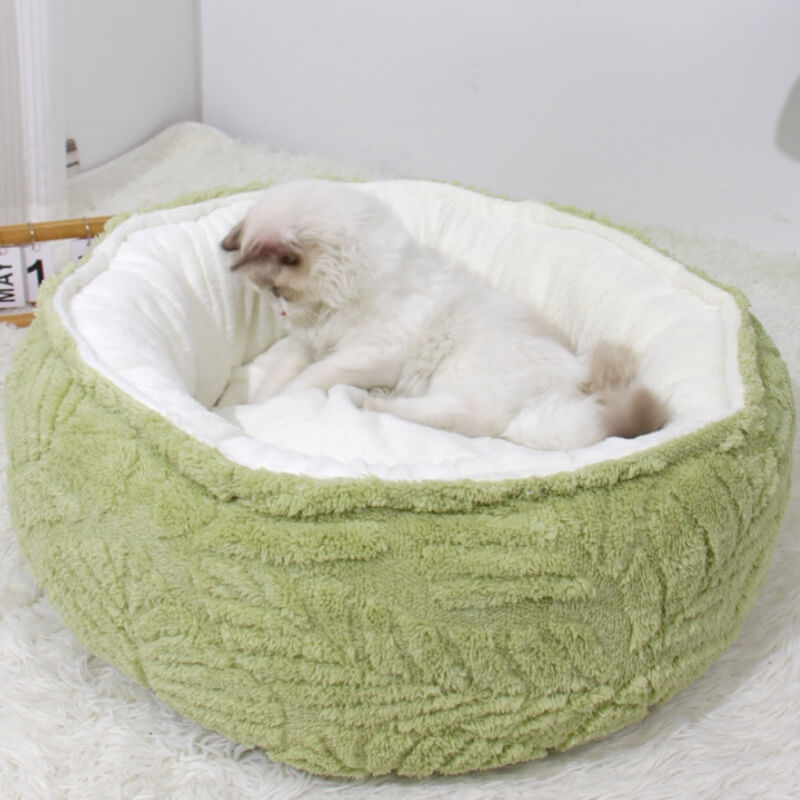 Round Warm Autumn Leaf Dog Calming Bed