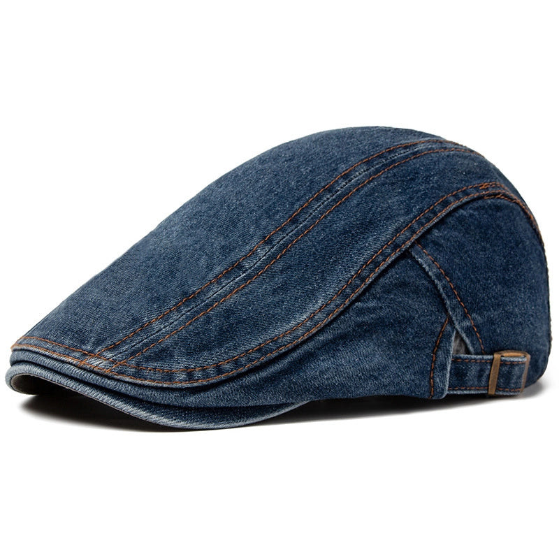 Spring And Autumn Men's Washed Denim Beret Pure Cotton Sunshade Cap Women's British Style Retro Forward Hat