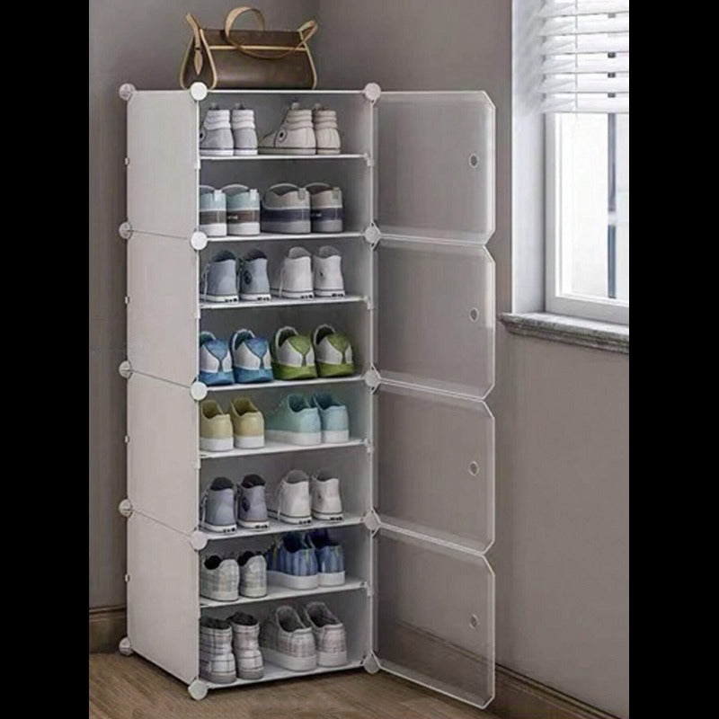 Single Column 8 Layer Shoe Rack. Dust Proof Shoe Cabinet with Door