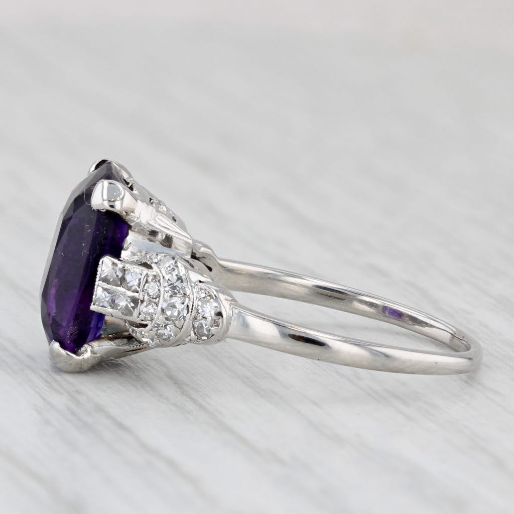 4.05ctw Cushion Amethyst Diamond Ring Platinum Size 7.5