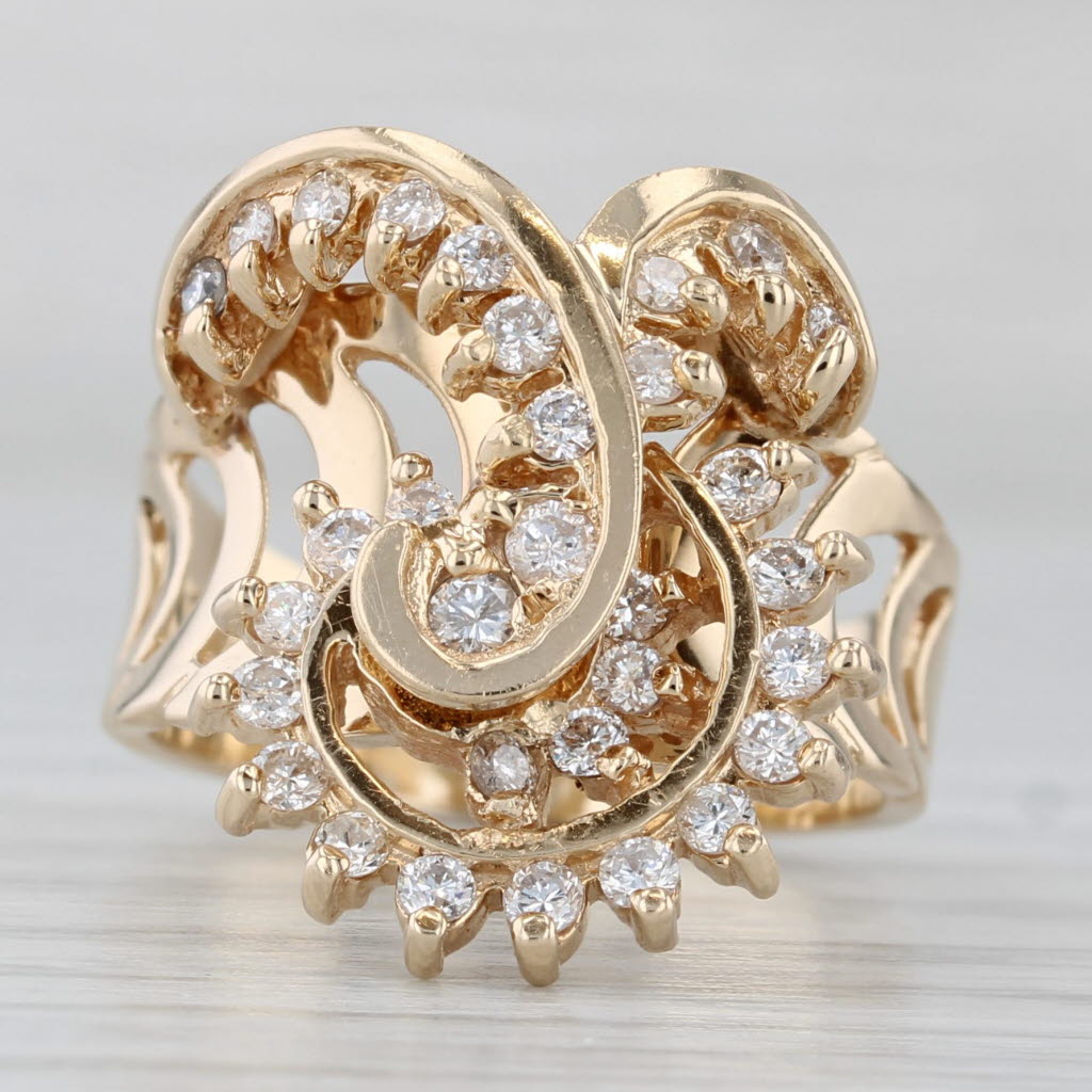 0.61ctw Rolling Spinning Diamond Swirl Ring 14k Yellow Gold Size 6.25
