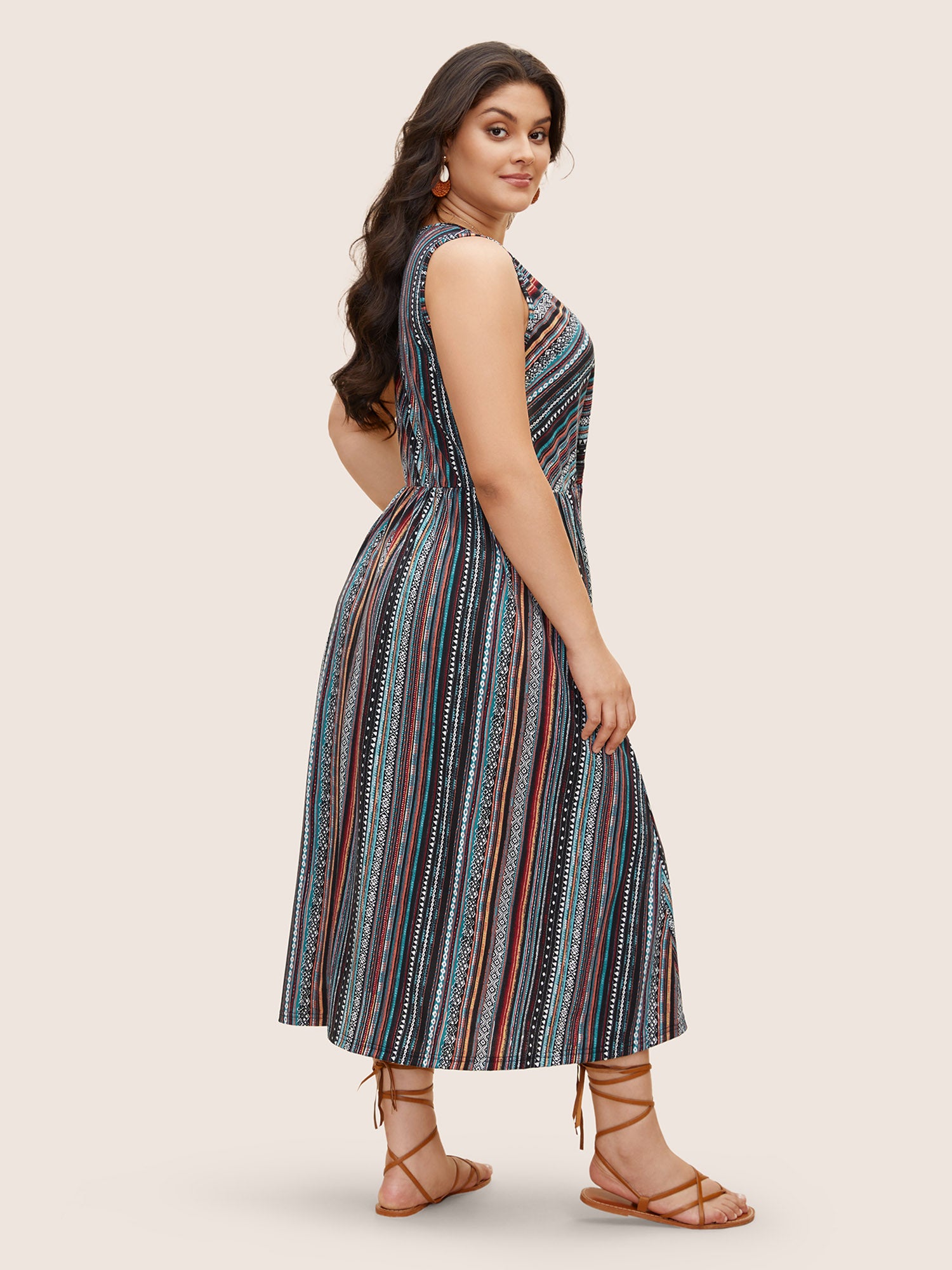 Overlap Collar Bandana Striped Sleeveless Dress