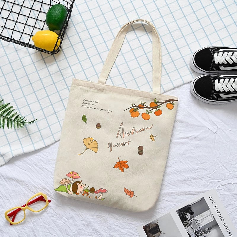 Women's Medium Canvas Cartoon Cute Square Zipper Shoulder Bag