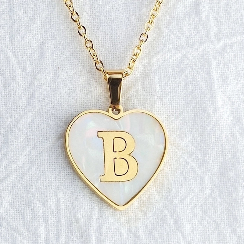 Cute Sweet Letter Titanium Steel Plating Inlay Shell Pendant Necklace