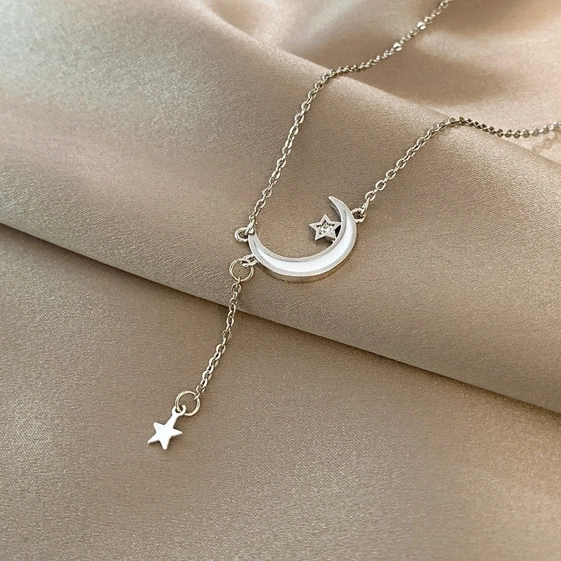 Elegant Minimalist Geometric Titanium Steel Plating Inlay Artificial Pearls Shell Zircon Necklace