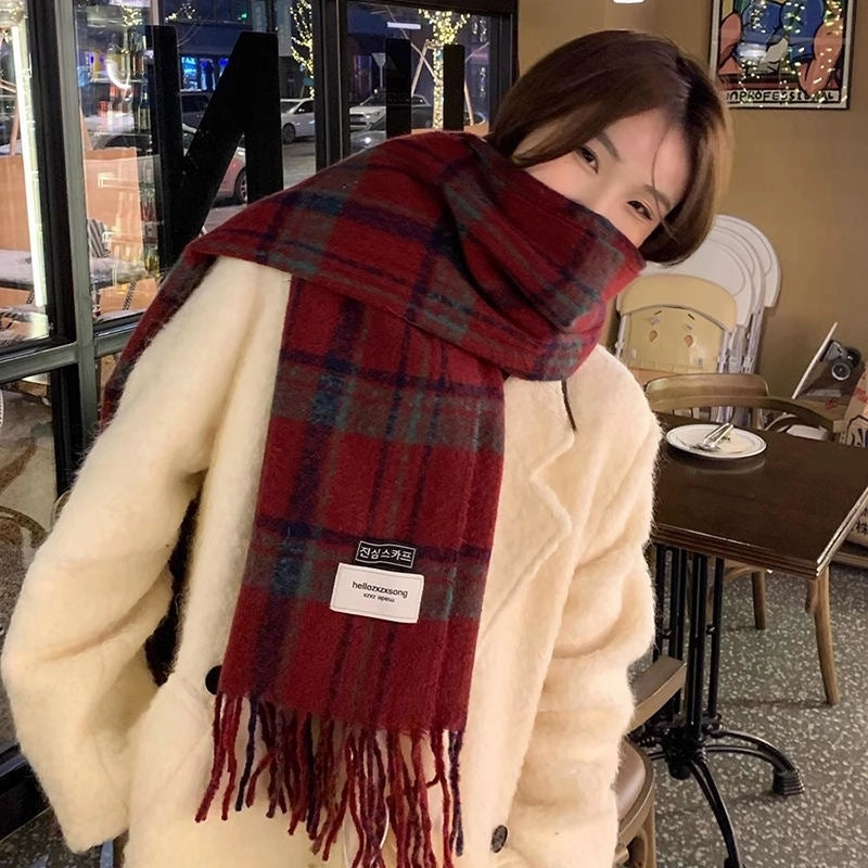Women's Casual Lattice Imitation Cashmere Tassel Scarf