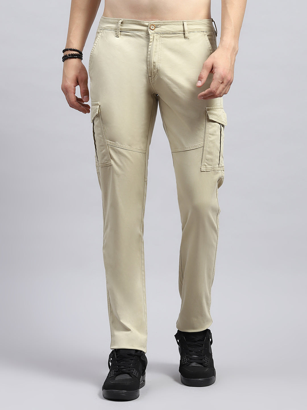 Men Beige Solid Cargo Cargo