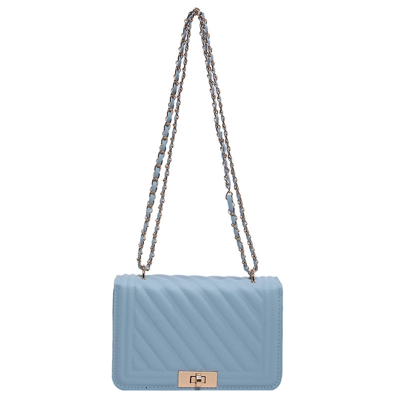 Women's Small Pu Leather Solid Color Vacation Classic Style Sewing Thread Square Lock Clasp Shoulder Bag