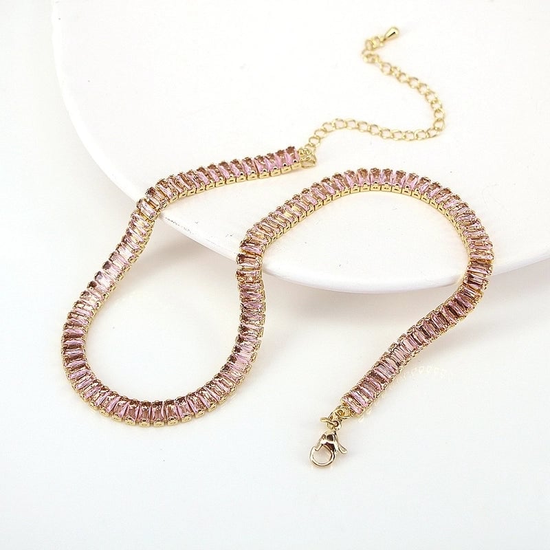New White Color Zircon Crystal Inlaid Copper Necklace Jewelry Adjustable