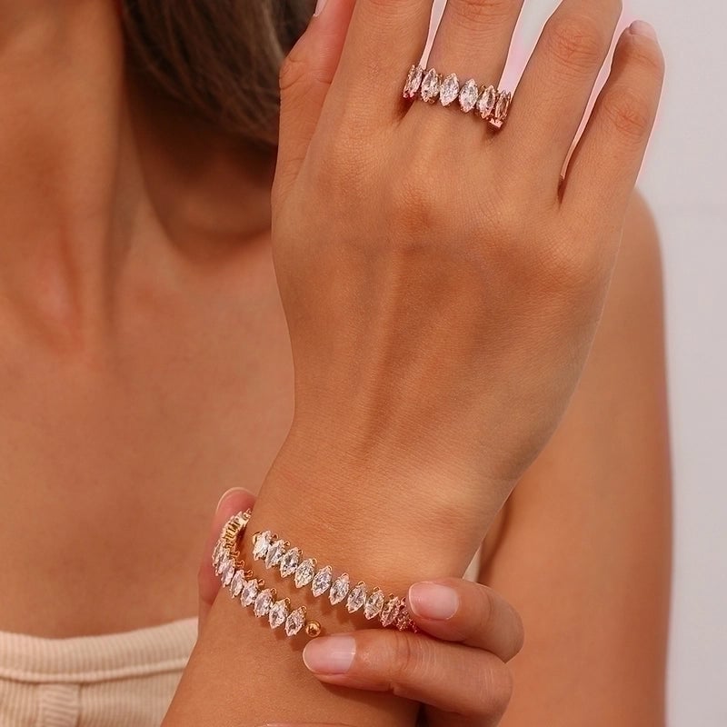 Minimalist Classic Style Water Droplets 304 Stainless Steel Zircon 18K Gold Plated Plating Inlay Rings Bracelets