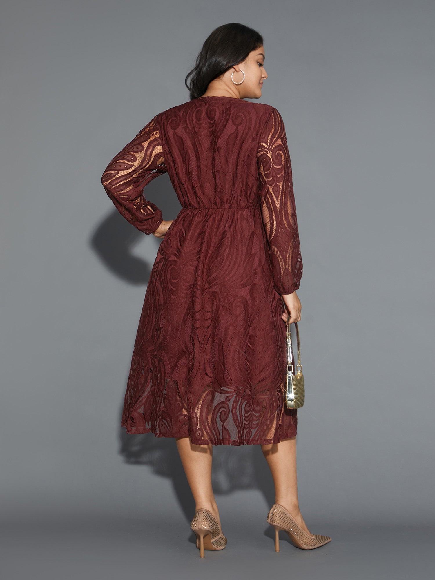 Crochet Lace Mesh Lantern Sleeve Dress